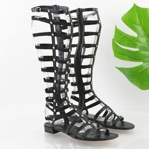 Stuart Weitzman Womens Gladiator Sandal Size 6.5 Tall Black Leather Strappy Shoe